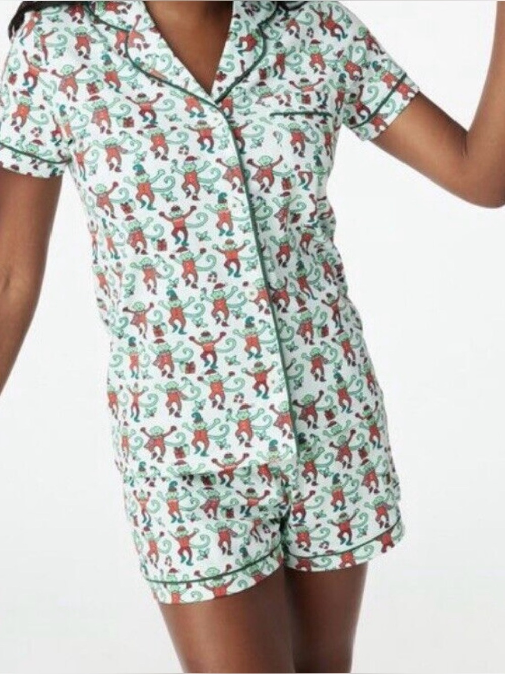 Roller Rabbit Women's Pajama Set in Christmas Monkey Print
